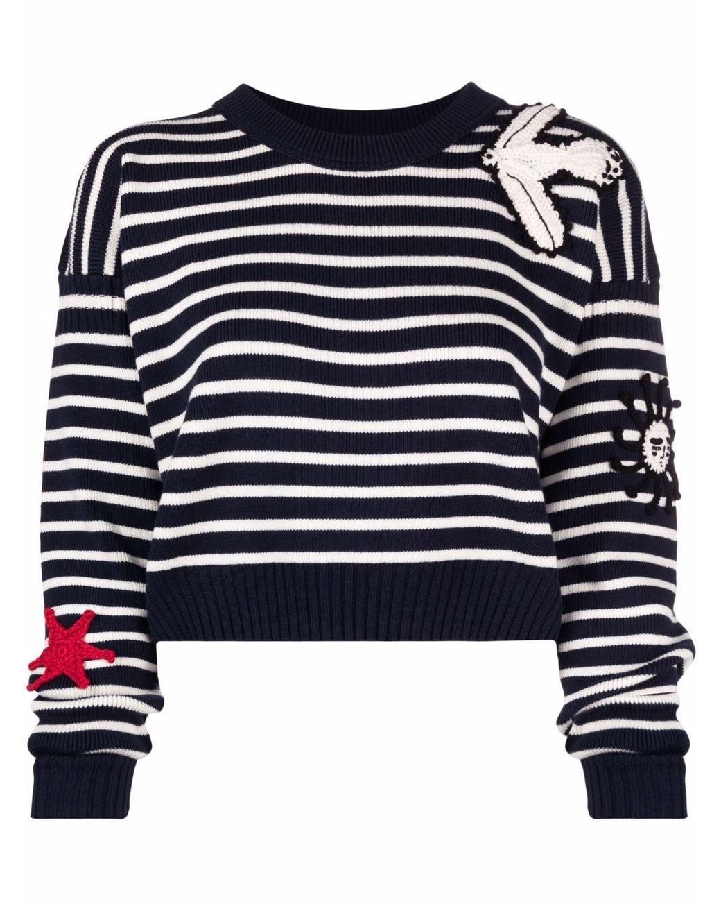 Alexander McQueen Crochet-patch Striped Jumper in Blue | Lyst