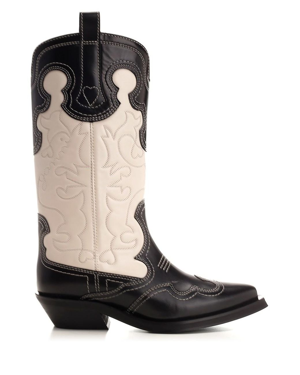 Ganni Embroidered Western Boot in Black Lyst