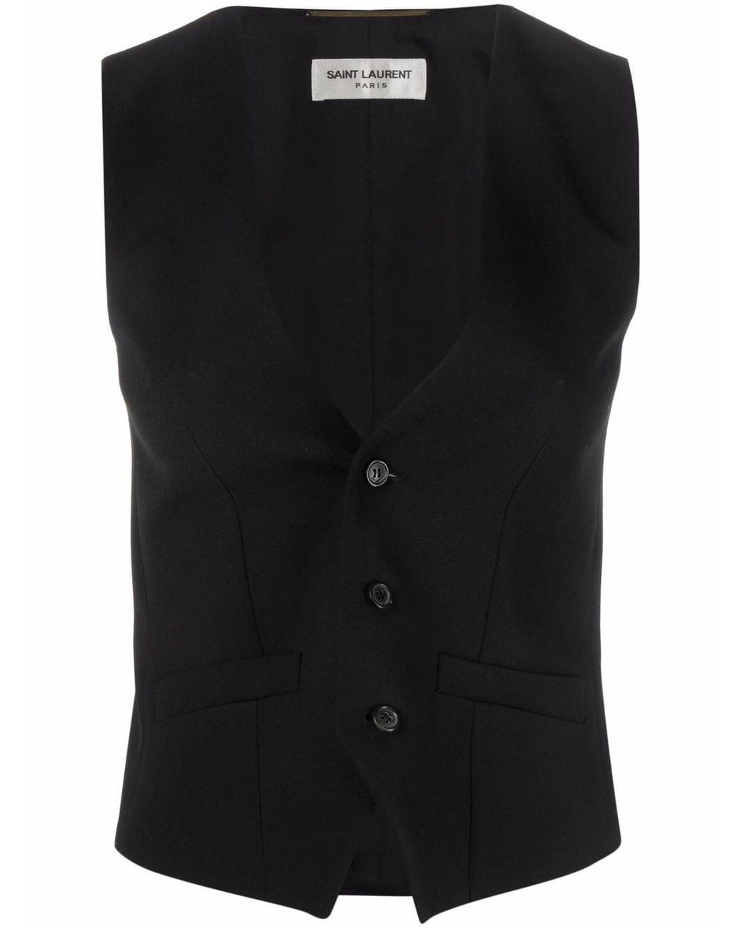 Saint Laurent Wool Grain De Poudre Waistcoat in Nero (Black) | Lyst
