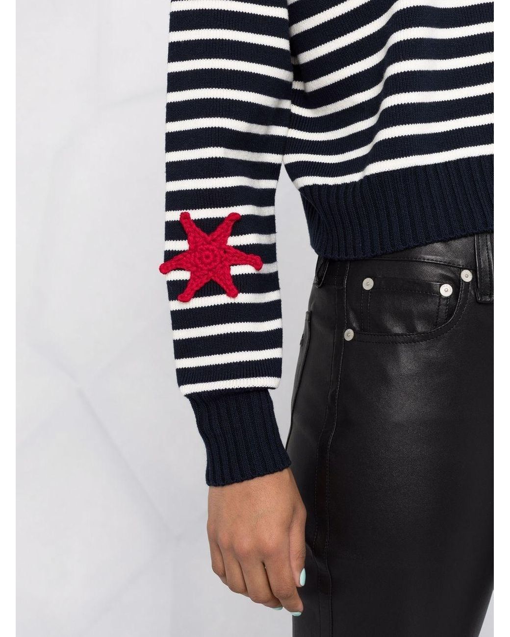 Alexander McQueen Crochet-patch Striped Jumper in Blue | Lyst