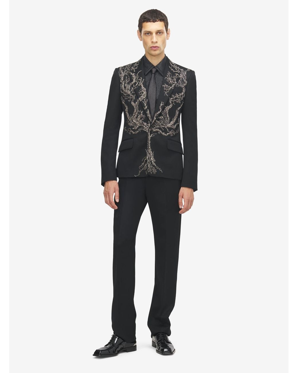 McQueen Black Wool Barathea Tailored Trousers for men