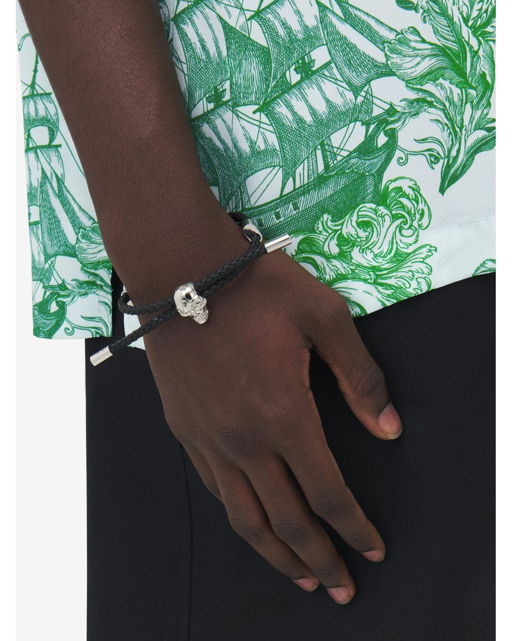 McQueen White Skull Leather Bracelet for men