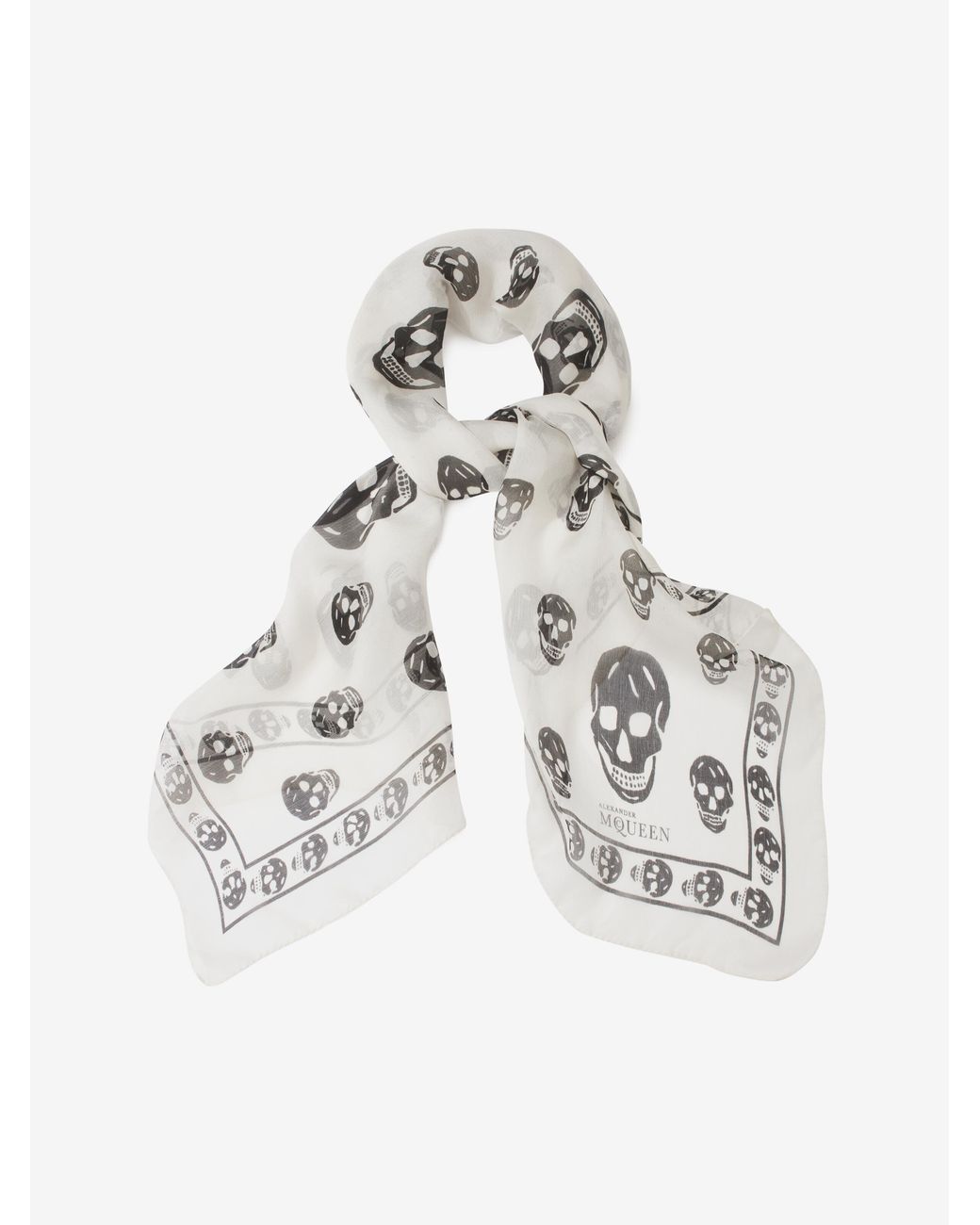 McQueen White Classic Silk Blend Skull Scarf