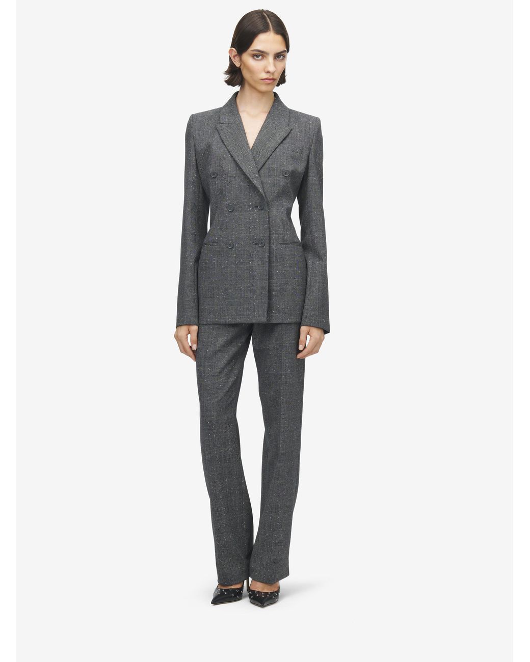 Alexander McQueen Gray Flecked Glen Check Double-Breasted Jacket
