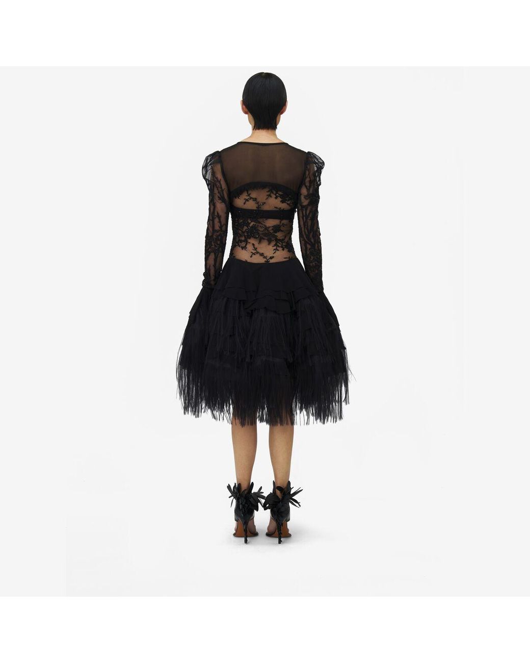 McQueen ホーソン エンブロイダリー ミニドレス ブラック | Lyst