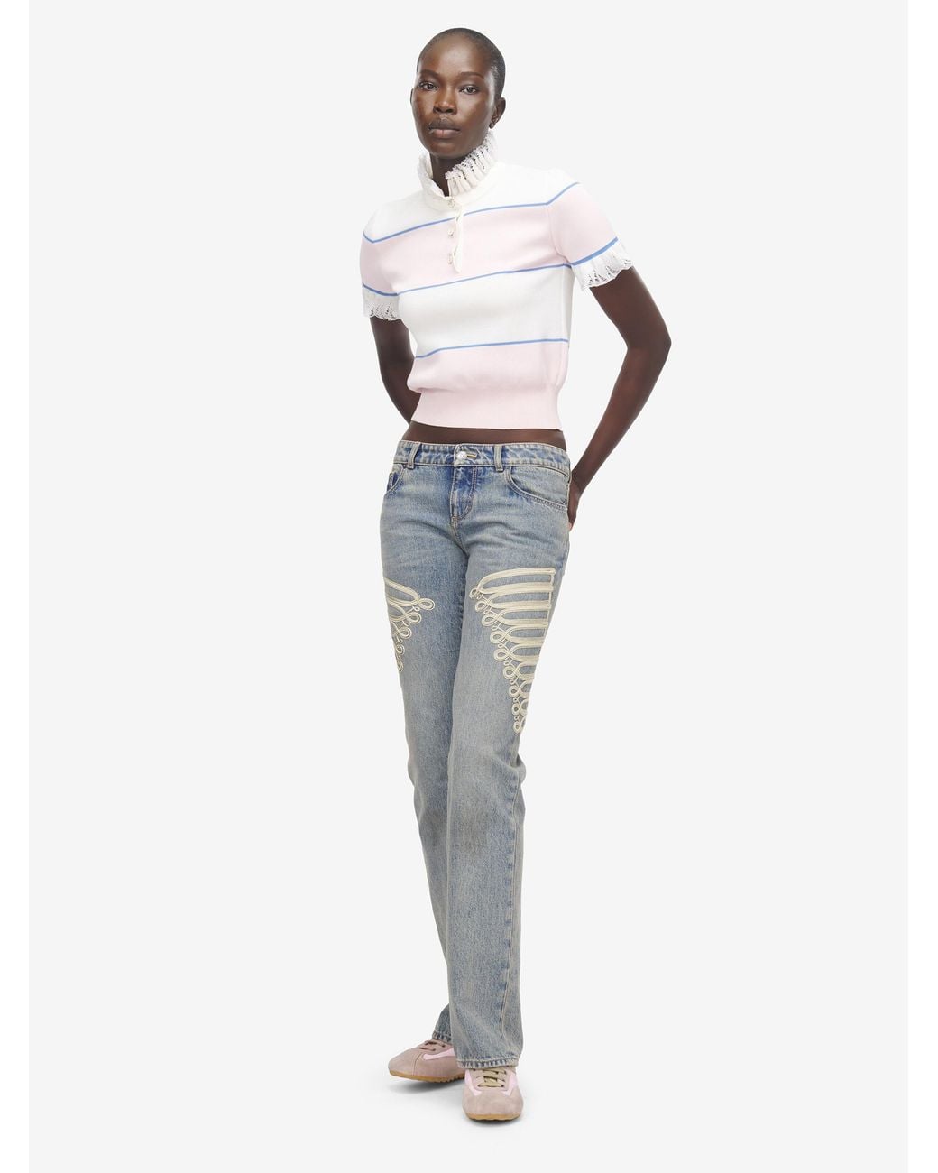 McQueen Multicolor Ruffle Trim Striped Top