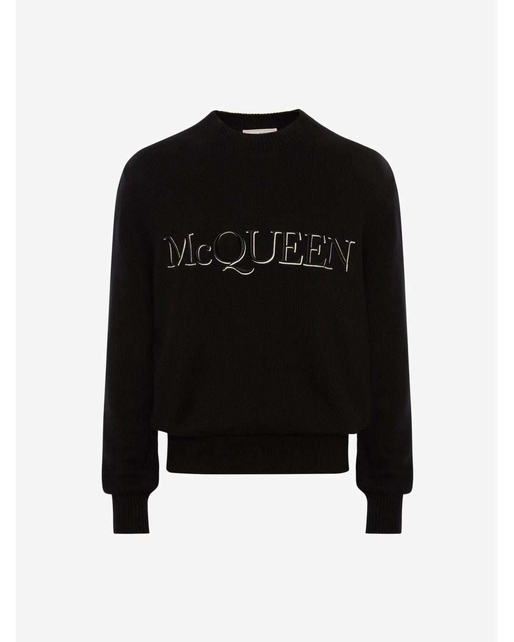 Alexander McQueen Black Mcqueen Embroidered Crew Neck Sweater for Men ...