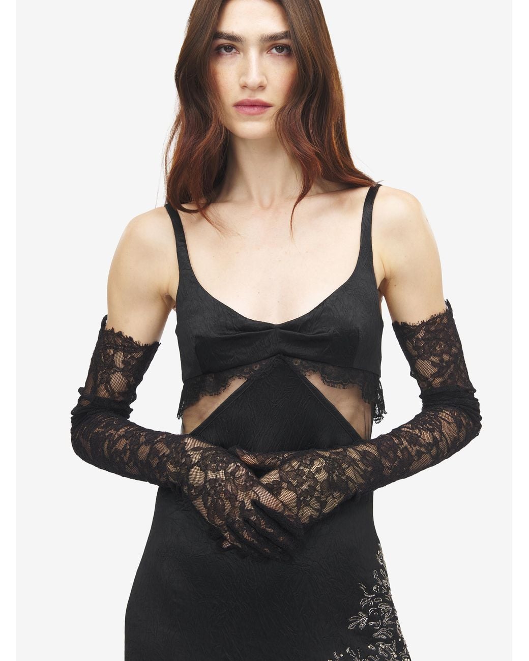McQueen Blue Heritage Lace Evening Gloves
