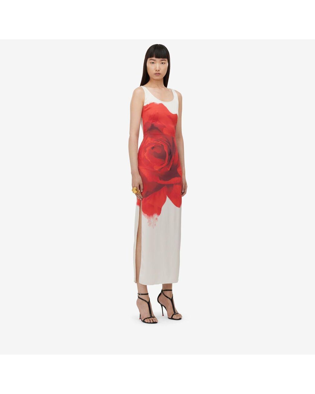 alexander mcqueen red and white dress Floral Print Mini Dress
