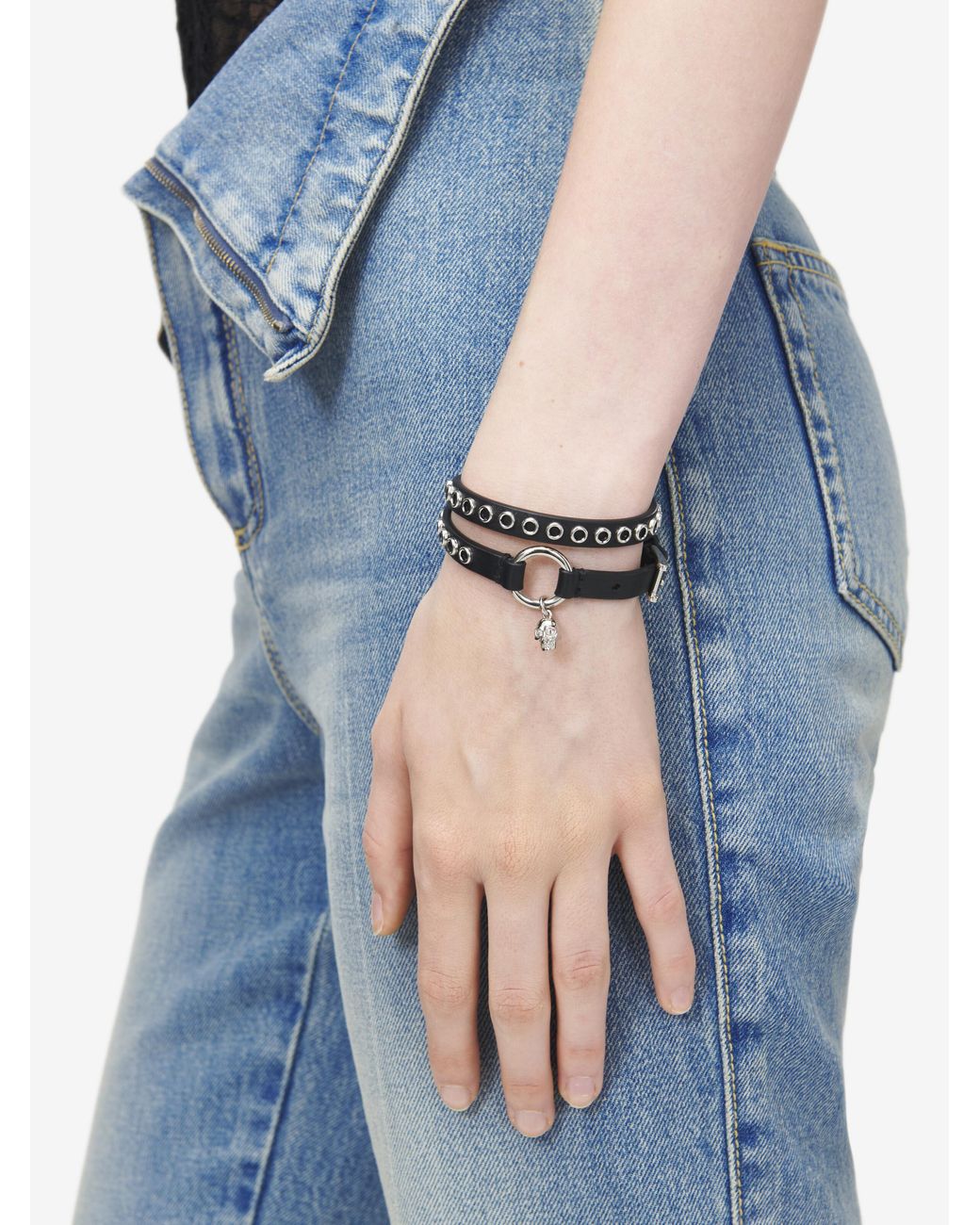 Alexander McQueen White Skull Ring Double Wrap Bracelet