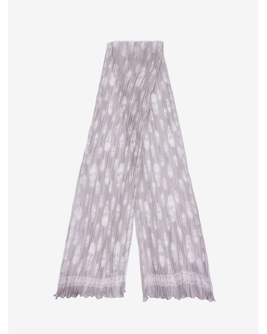 McQueen White Pleated Skull Scarf