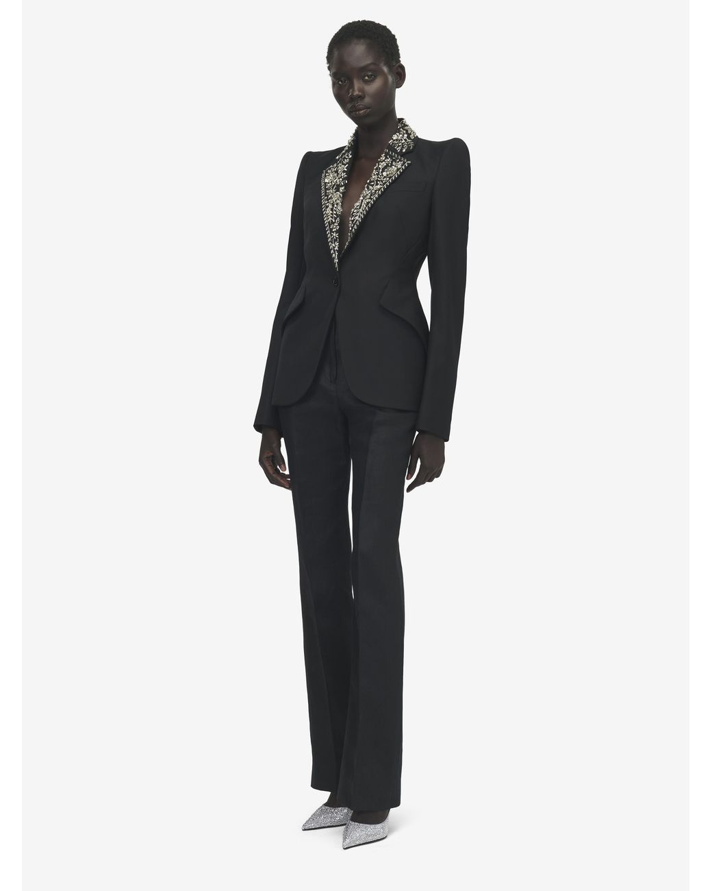 McQueen Black Embroidered Lapel Single-Breasted Jacket