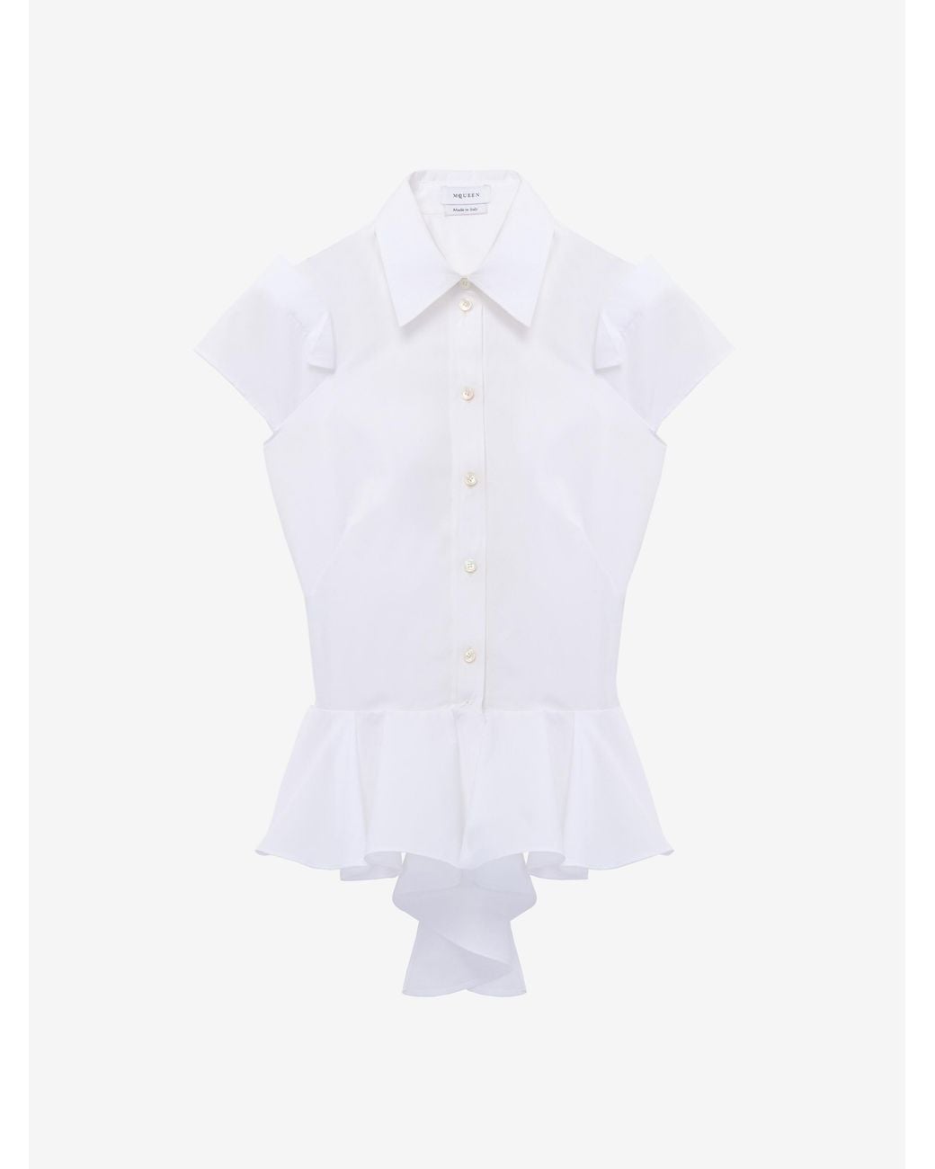 McQueen White Draped Peplum Short-Sleeved Shirt