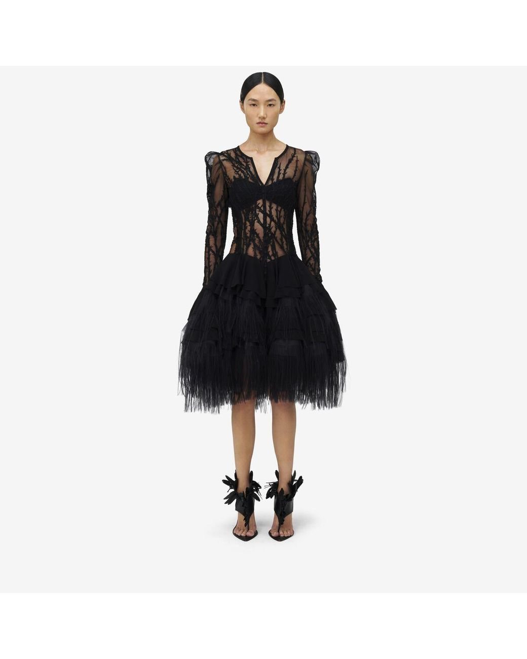 Alexander McQueen レーストリム ミニドレス ブラック McQueen ホーソン エンブロイダリー ミニドレス ブラック | Lyst