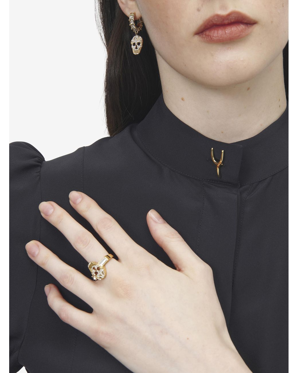McQueen White Pavé Skull Ring