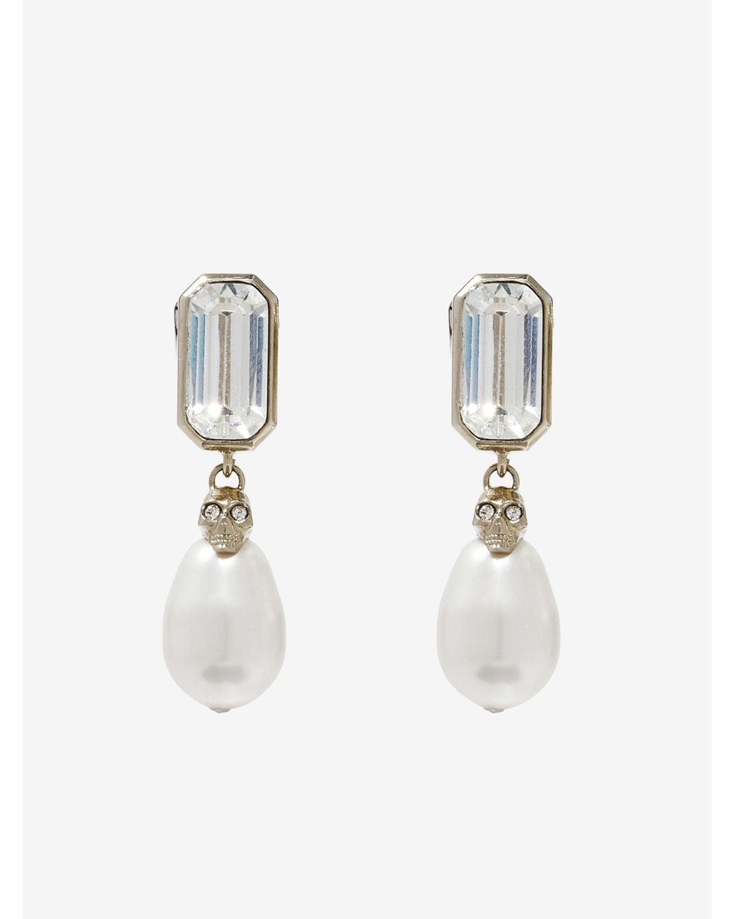 McQueen White Skull & Crystal Earrings