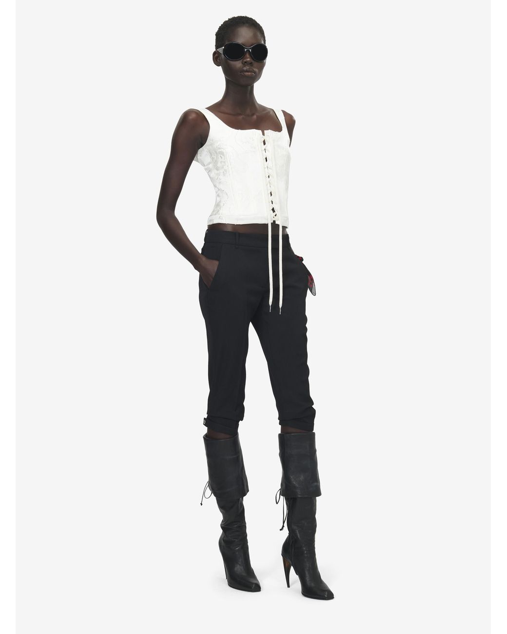 McQueen White Fil Coupé Floral Corset Top