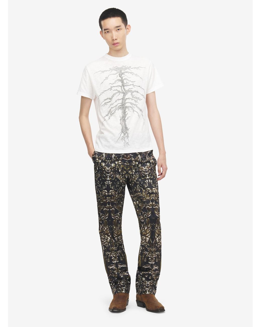 McQueen White Tree Ribcage Print T-Shirt for men