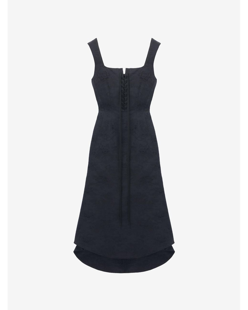 McQueen Blue Floral Jacquard Lace-Up Dress