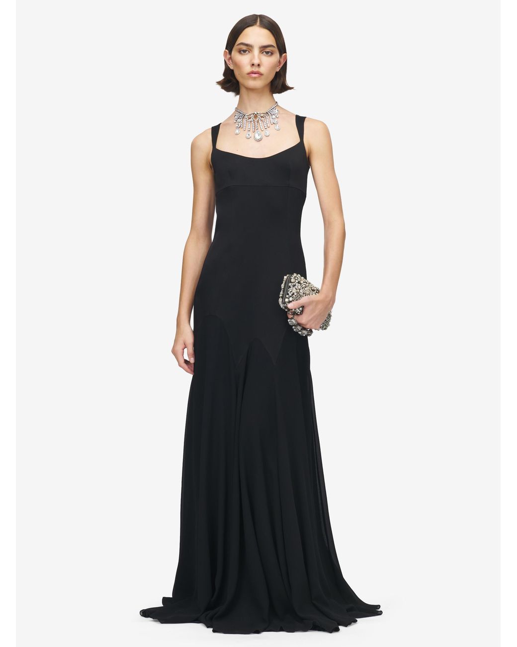 McQueen Black Satin Maxi Dress