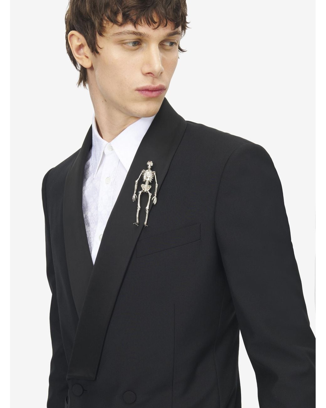 McQueen White Dancing Skeleton Pin Brooch for men