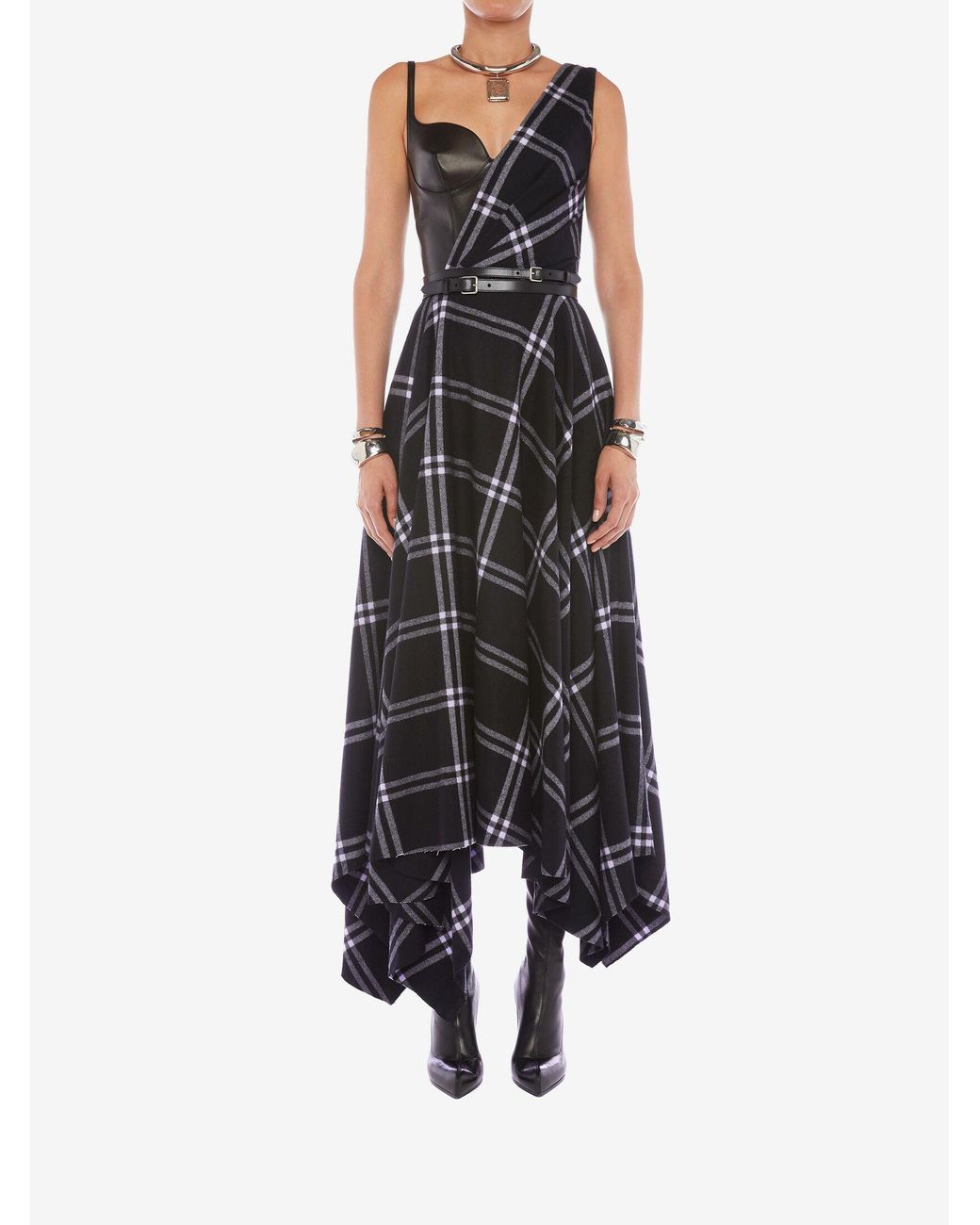 Alexander McQueen Black Asymmetric Check Blanket Dress | Lyst