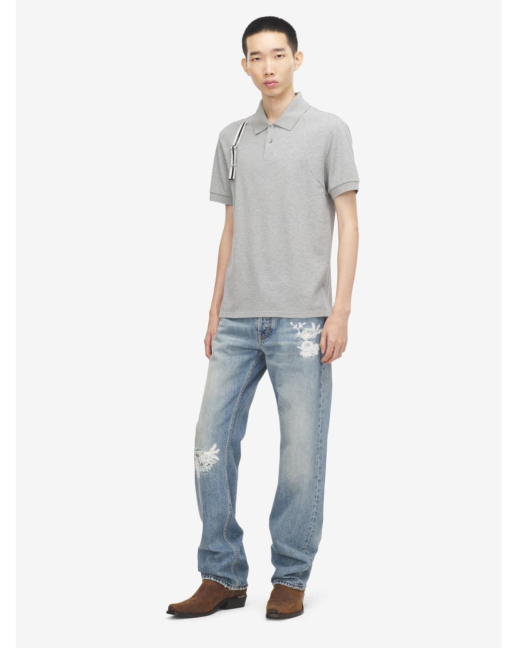 McQueen Gray Logo Harness Polo Shirt for men