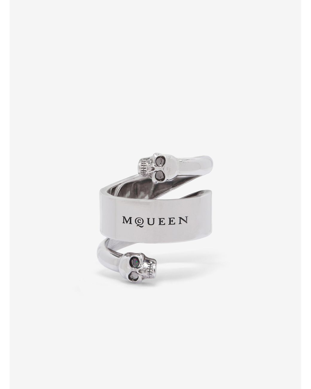 McQueen Ring Mit Twin Skull Und Logo in White für Herren