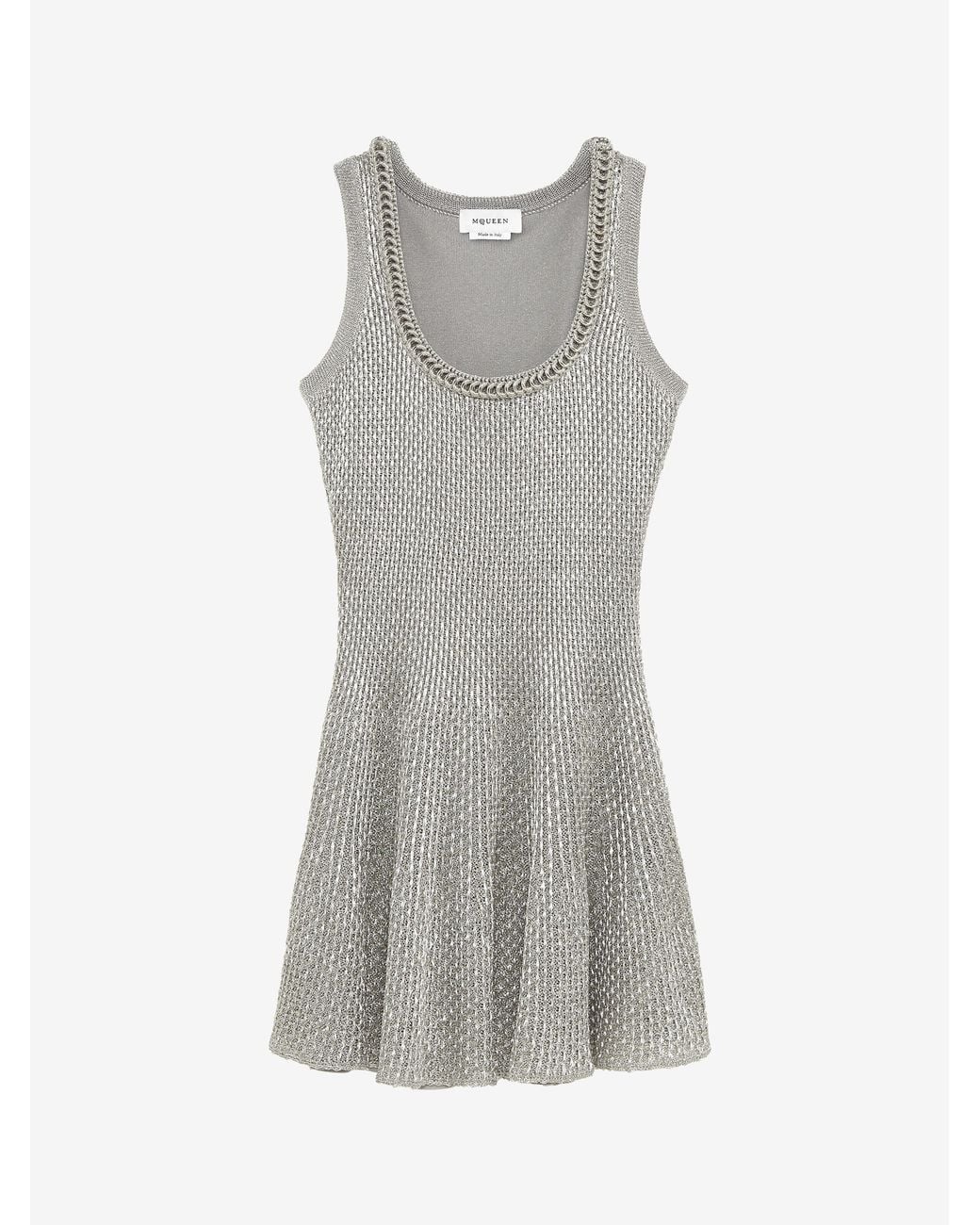 McQueen Gray Metallic Knit Mini Dress