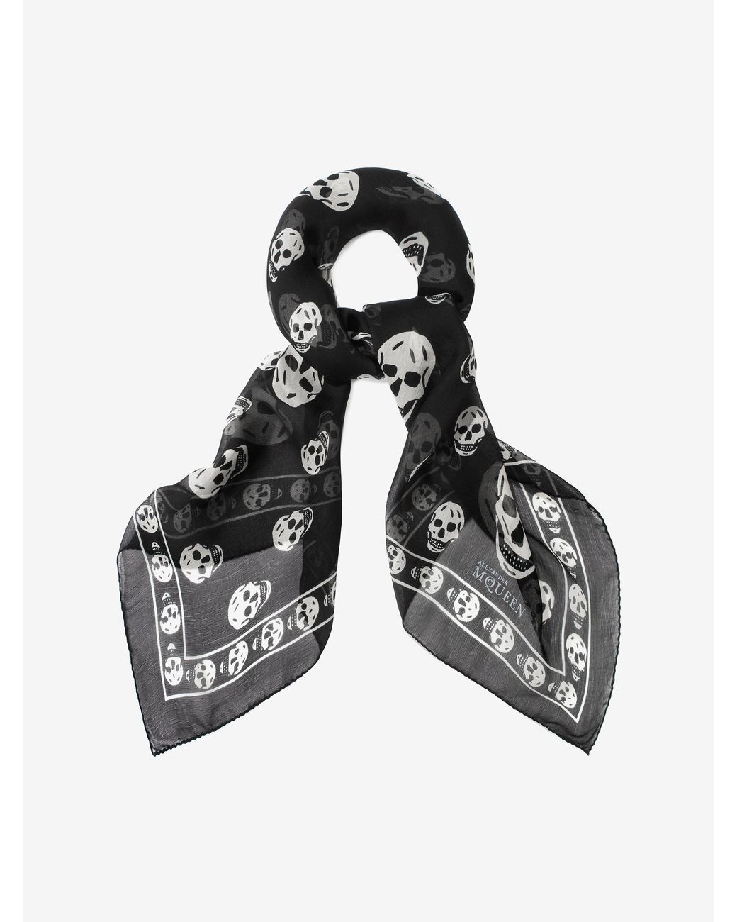 McQueen Black Classic Silk Skull Scarf