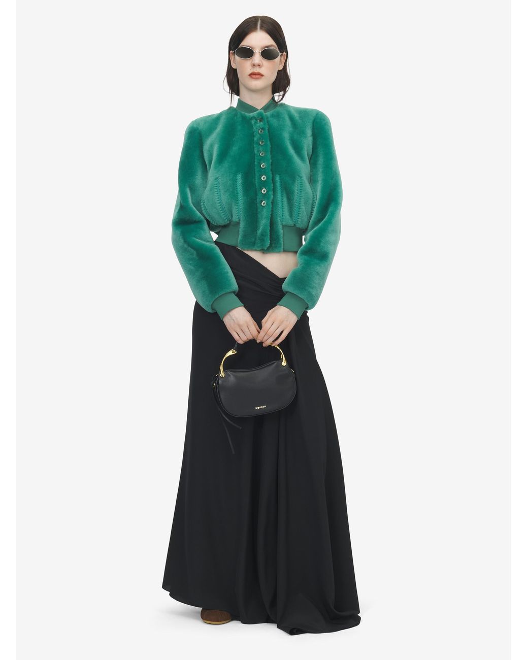 McQueen Green Shearling Bomber Jacket