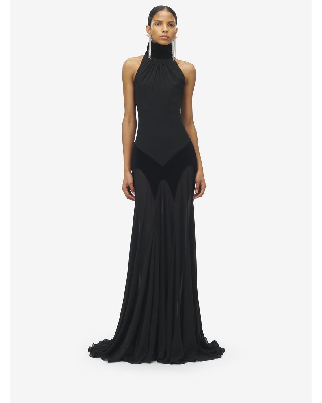 McQueen Black Silk Georgette Evening Dress