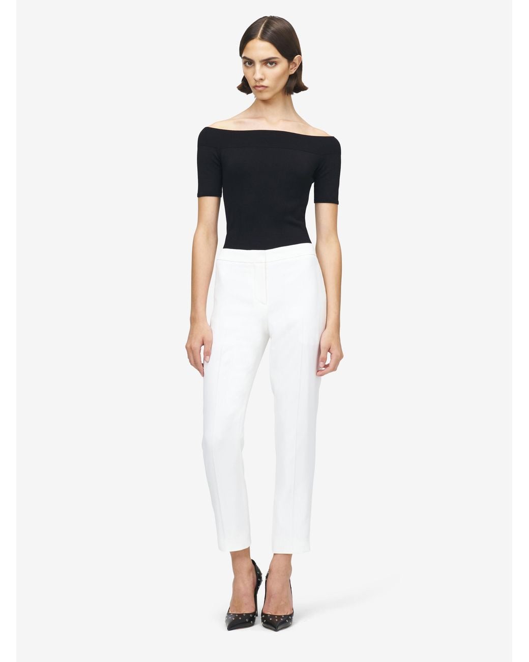 McQueen White Leaf Crepe Cigarette Trouser