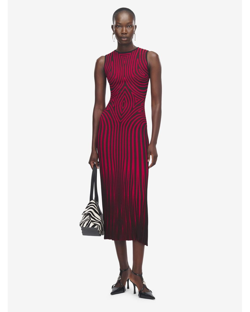McQueen Purple Graphic Lines Knit Midi Dress