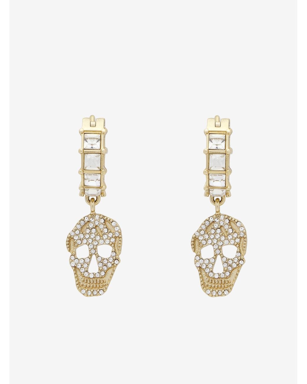 McQueen White Pavé Skull Hoop Earrings