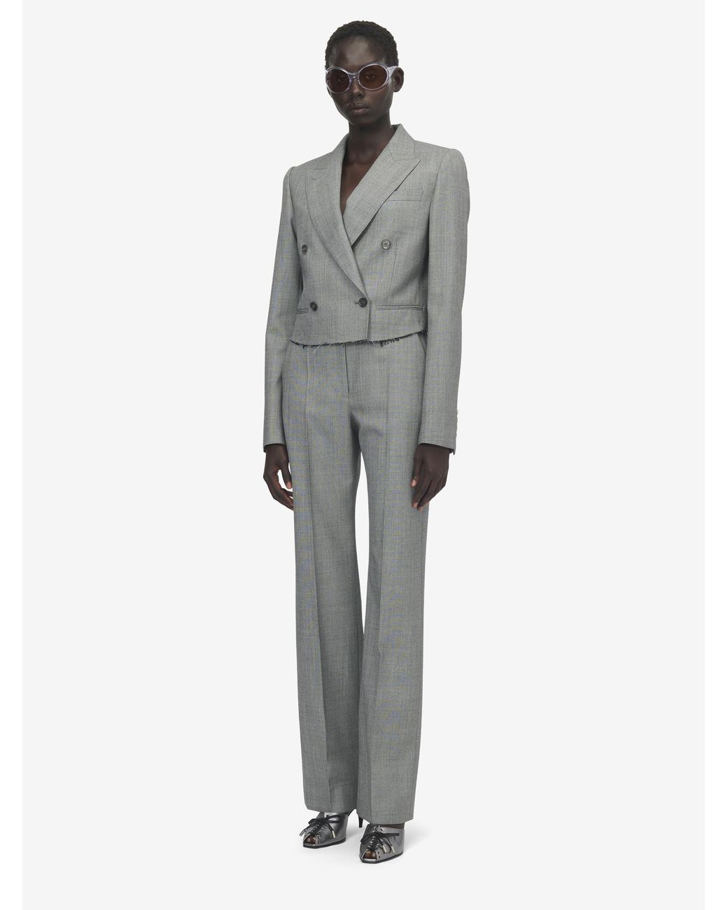 McQueen Gray Cropped Double-Breasted Jacket