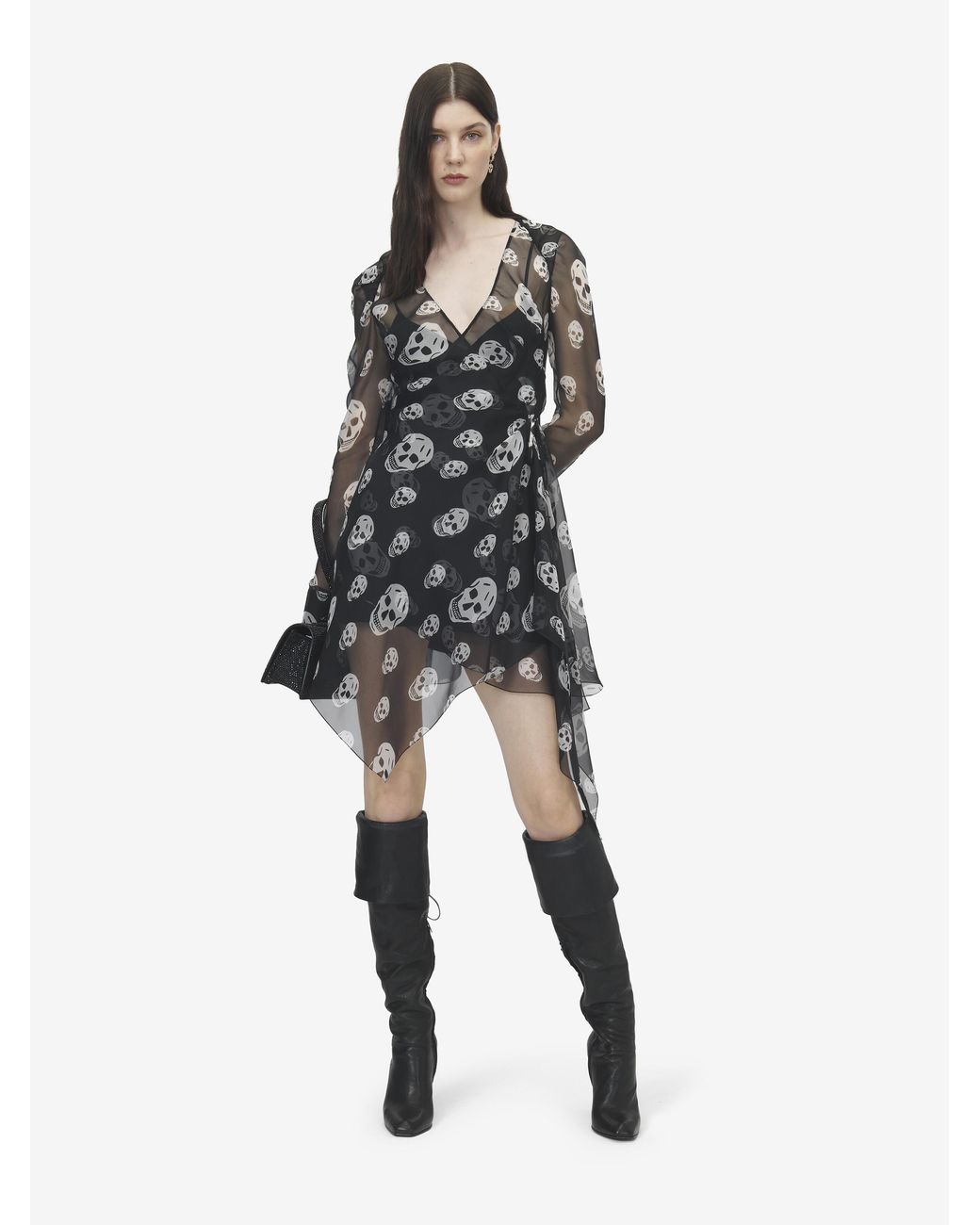 McQueen Multicolor Silk Skull Print Wrap Dress