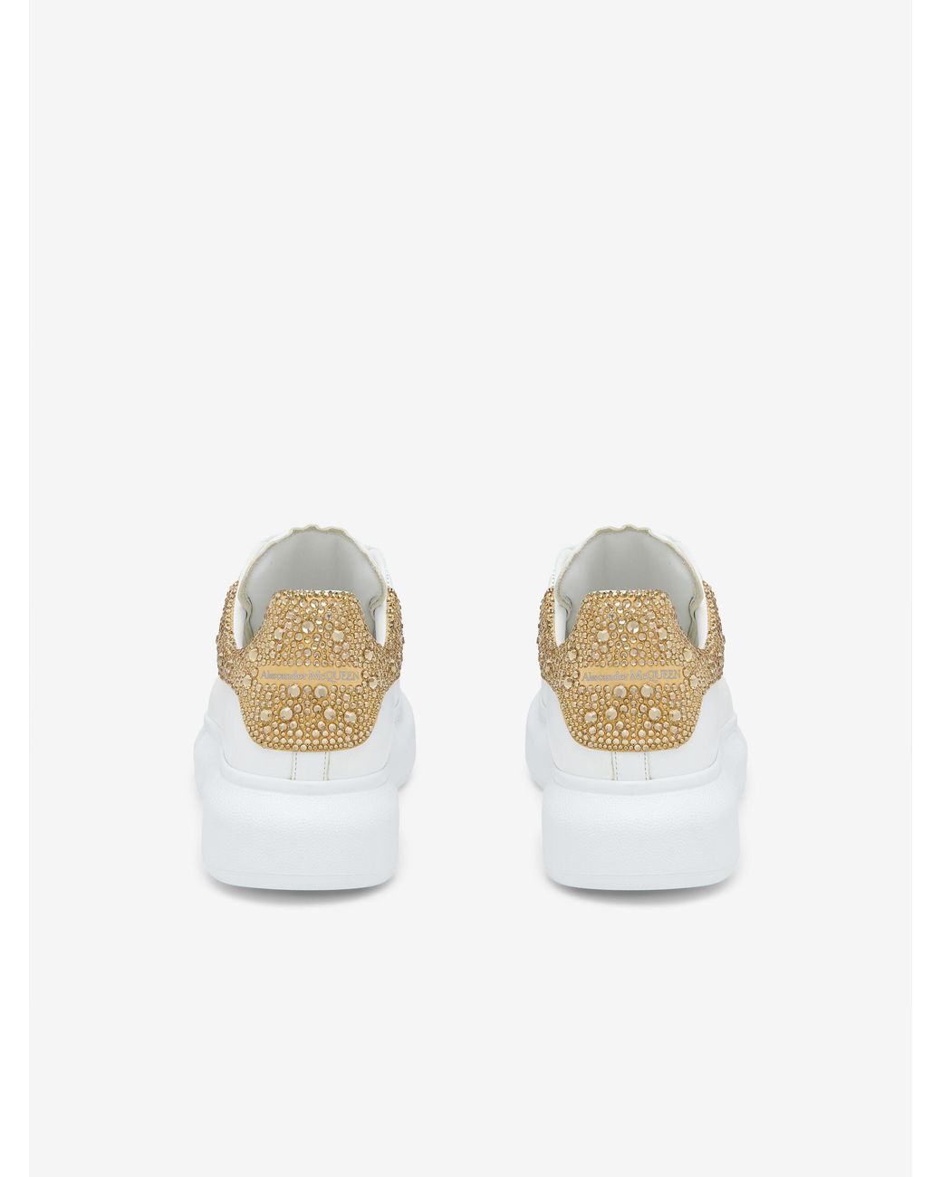 McQueen White Leather Sneakers With Embellished Suede Heel
