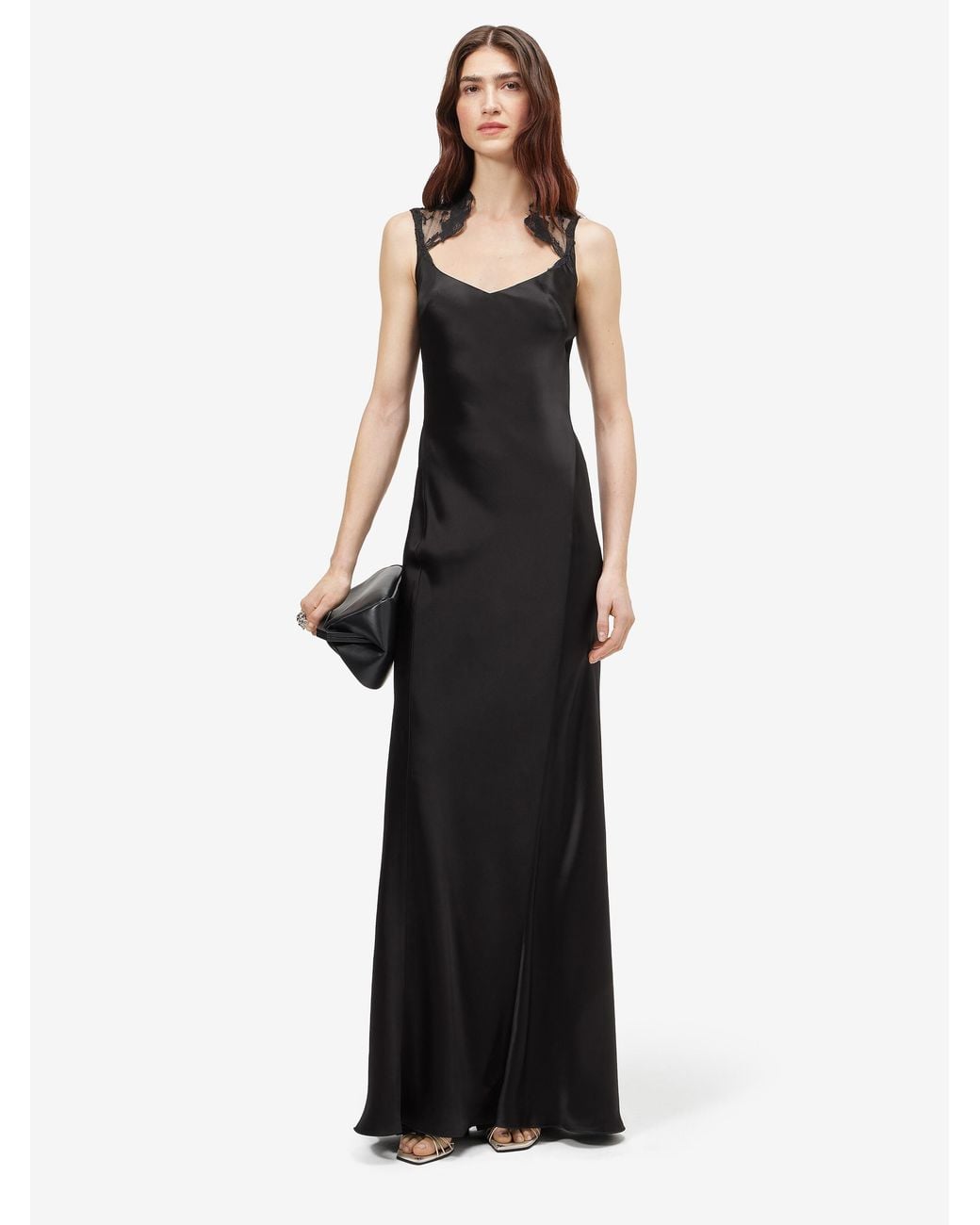 McQueen Black Floral Lace Evening Dress
