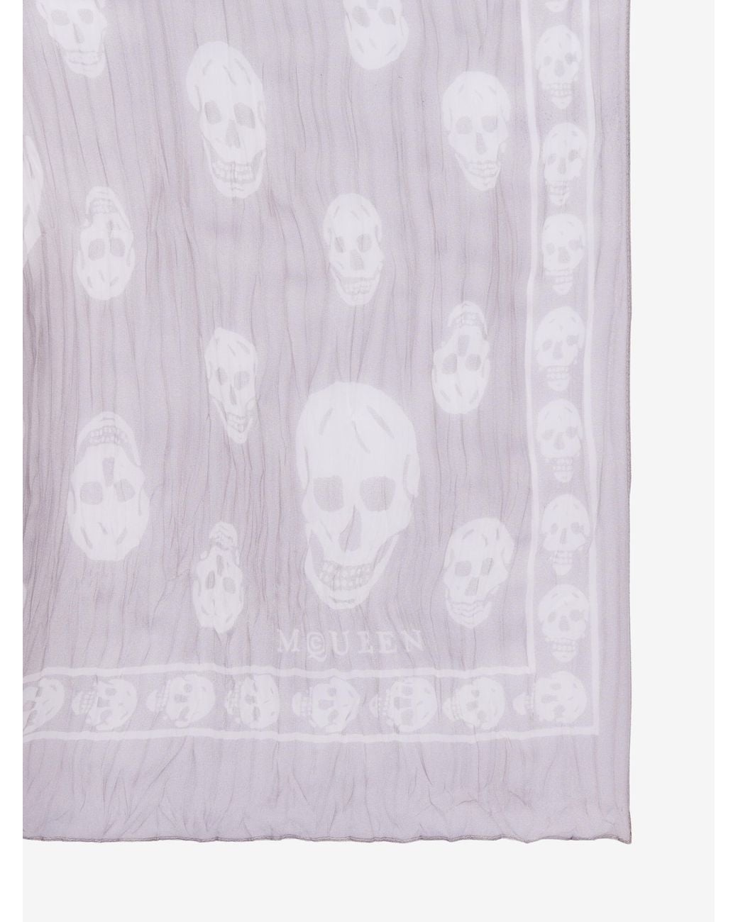 McQueen White Pleated Skull Scarf