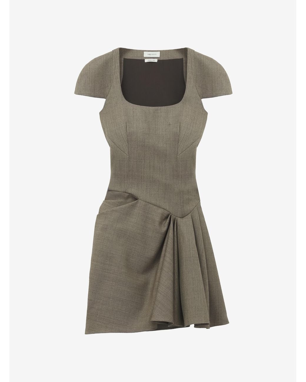 McQueen Gray Asymmetric Gathered Mini Dress