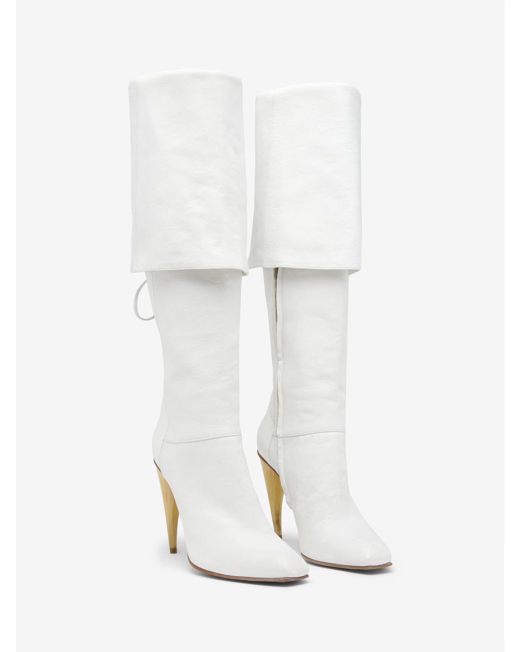 McQueen White Horn Heel Knee-High Boot