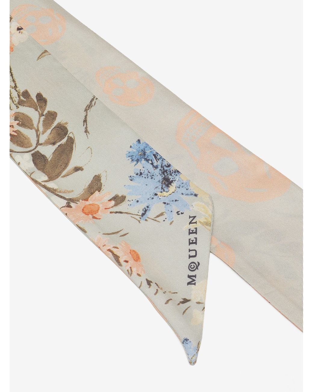McQueen White Ribbon Wallpaper Floral Scarf
