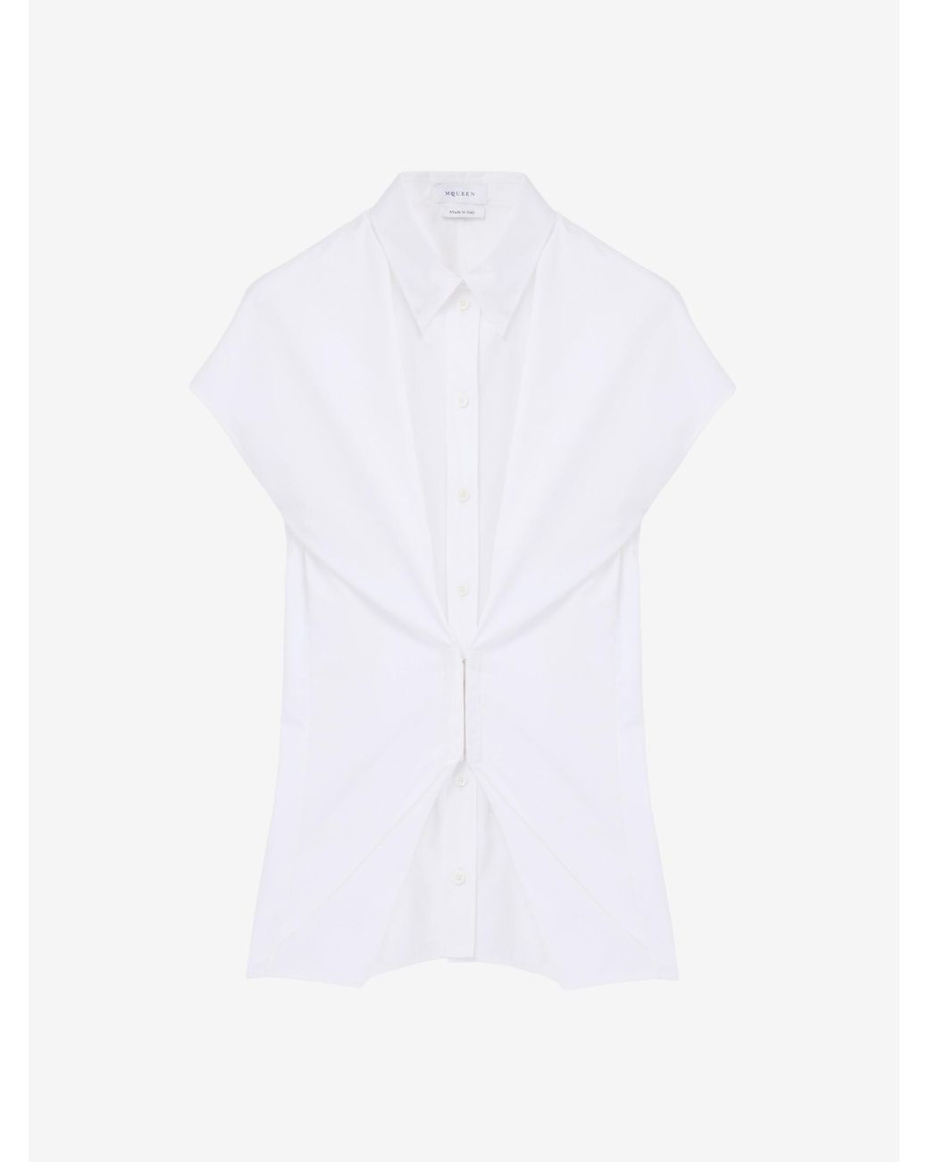 McQueen White Gathered Short-Sleeved Shirt