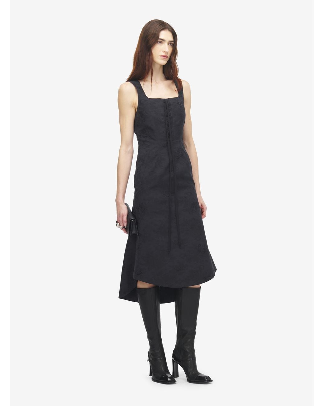 McQueen Blue Floral Jacquard Lace-Up Dress