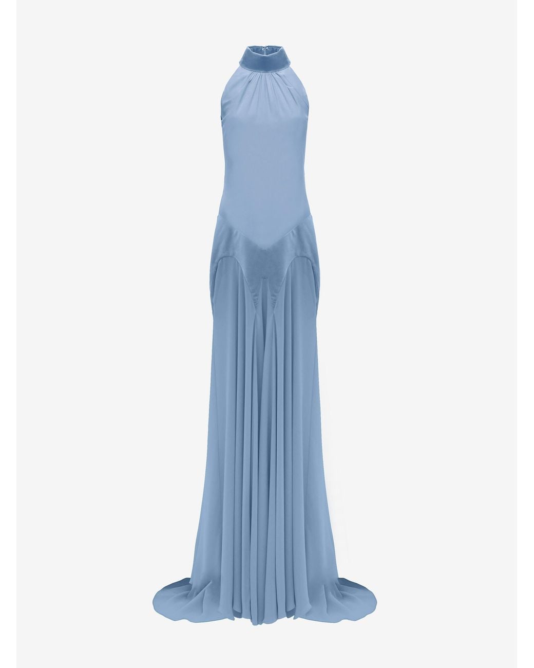 McQueen Blue Silk Georgette Halter Evening Dress