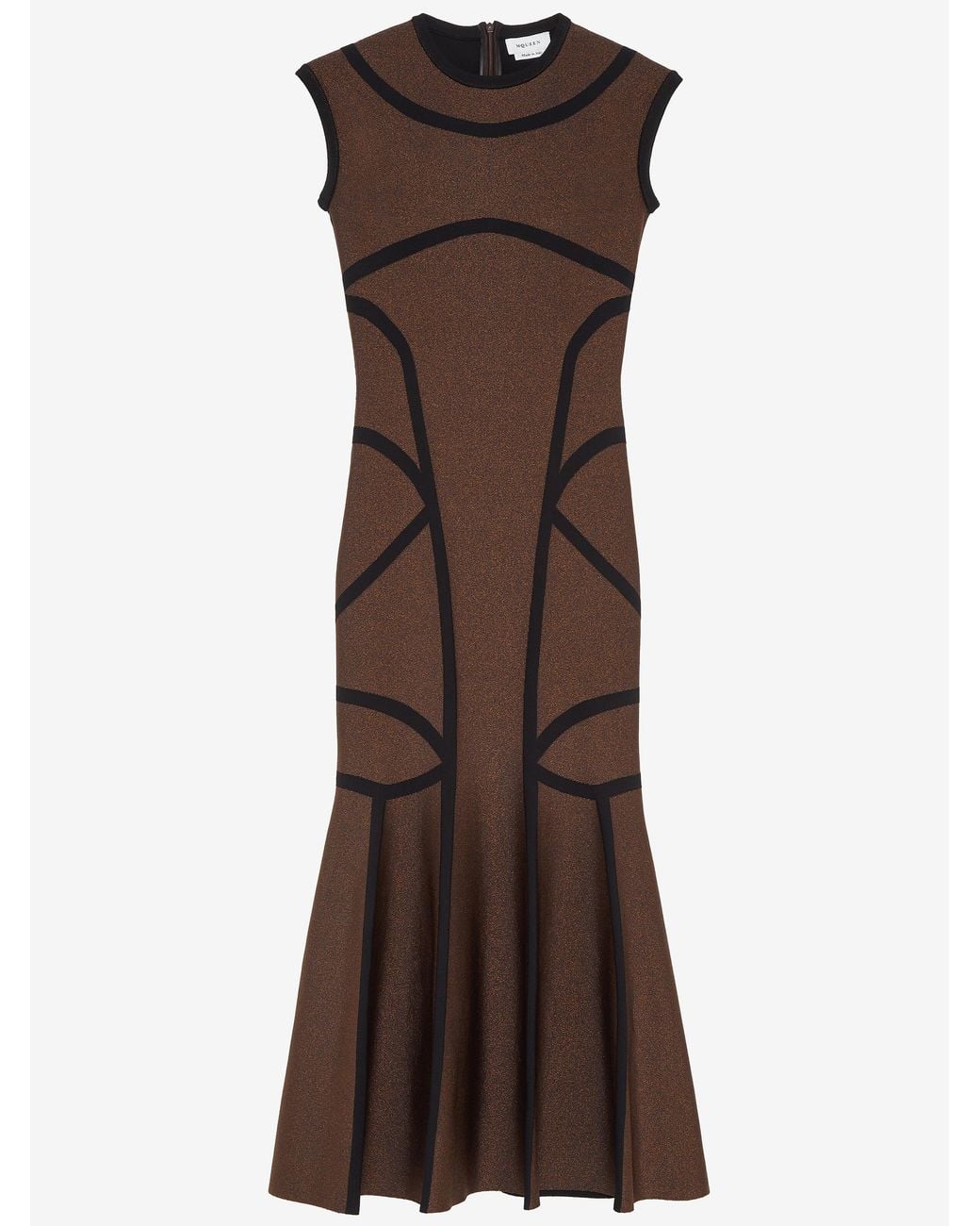 McQueen Brown Anatomical Lines Knit Midi Dress