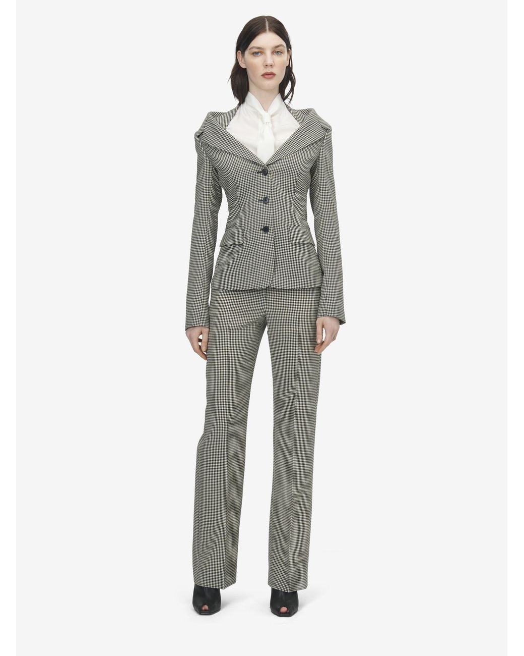 McQueen Gray Gingham Check Tailored Trousers