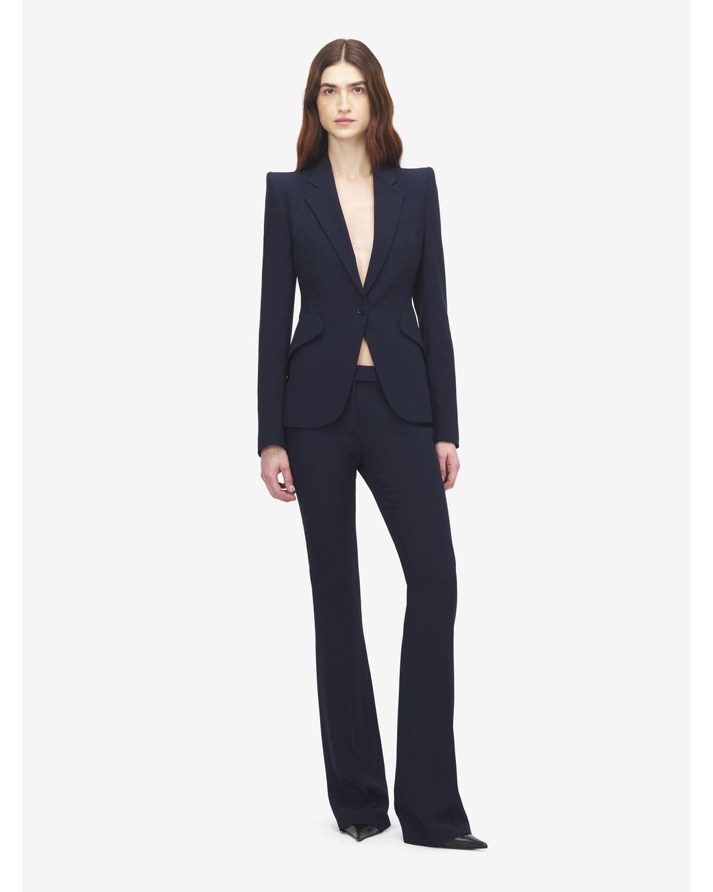 McQueen Blue Leaf Crepe Single-Breasted Jacket