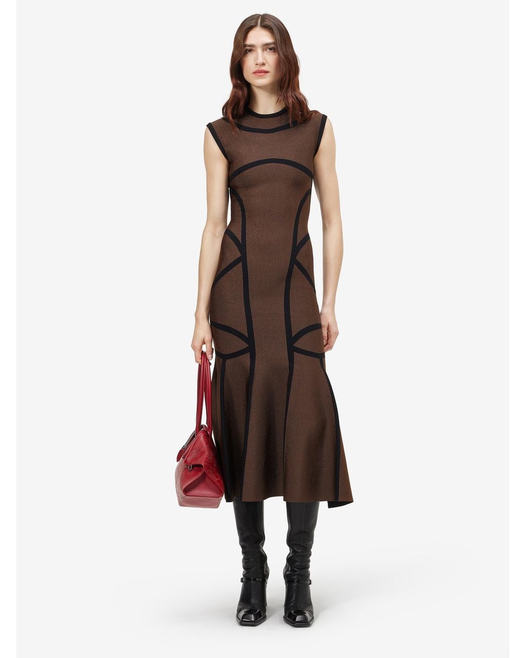 McQueen Brown Anatomical Lines Knit Midi Dress